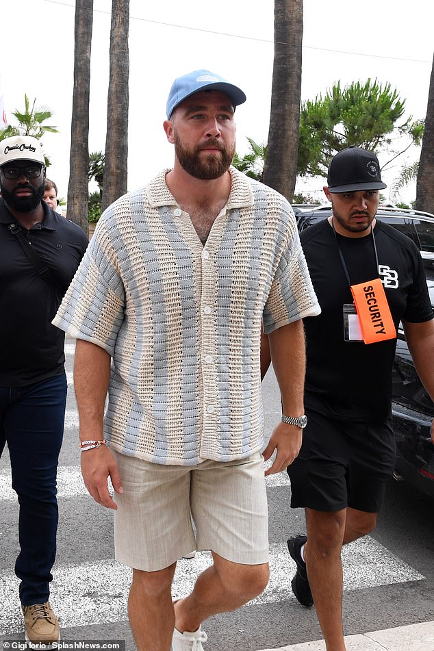 Travis Kelce proudly showed his support for his girlfriend Taylor Swift while wearing a Fearless friendship bracelet ahead of a Cannes Lions panel on Thursday