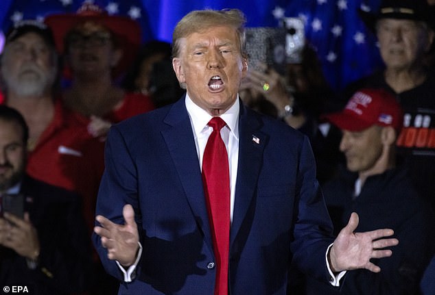 Former President Donald Trump headlined a 'Club 47' event in West Palm Beach, Florida to celebrate his birthday - complete with a cake and the birthday song.  But it was politics as usual, with Trump mocking both President Joe Biden and first lady Jill Biden