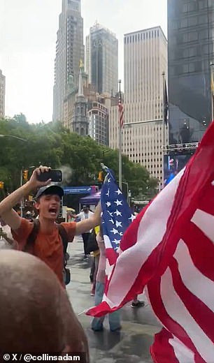 Matthew – a fan traveling to New York from Utah – shouted: 'America, f*** yeah'