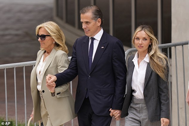 Hunter Biden, the son of President Joe Biden, accompanied by his mother, first lady Jill Biden and his wife Melissa Cohen Biden, leaves federal court after hearing the verdict, Tuesday, June 11, 2024, in Wilmington, Del.