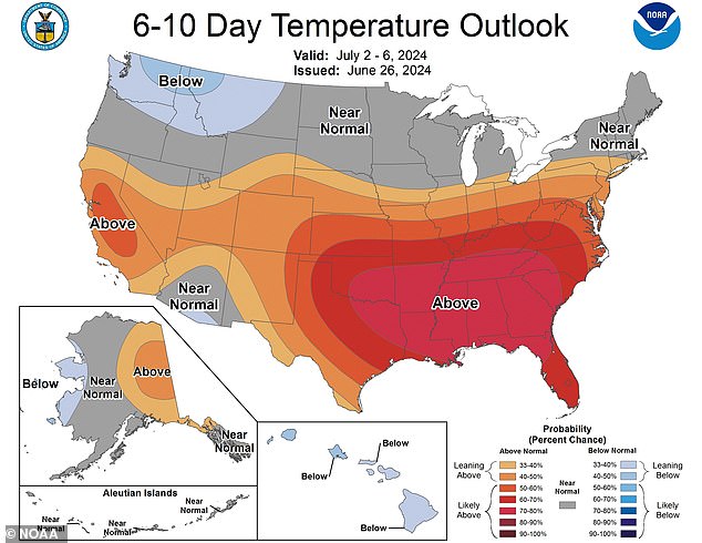 The stifling temperatures will affect tens of millions of people living in the dozen states where there is a 70 to 80 percent chance of above-average temperatures over the Fourth of July weekend.