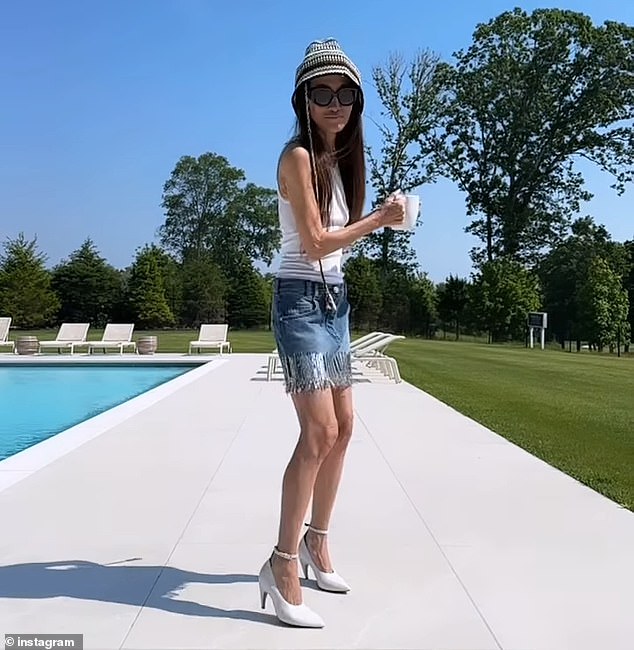 Vera Wang showed off her timeless style as she danced around her pool in a funky video on social media on Tuesday.  She described her romp by the pool as a 