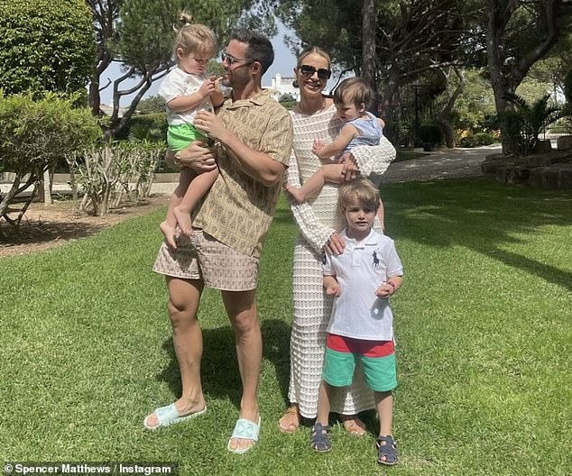 The Irish native married former Made In Chelsea star Spencer, 35, in 2018 and the couple share three children together Theo, five, Gigi, three, and Otto, two (pictured)