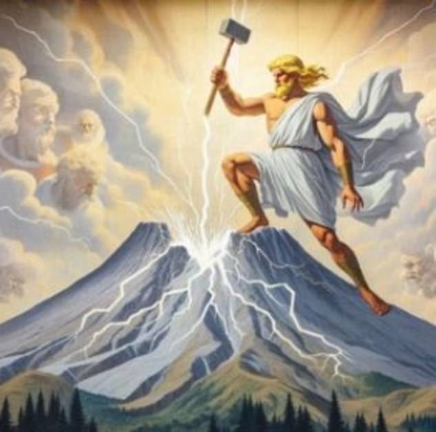 The AI-generated image of the Norse god of thunder showed him swinging his hammer at the top of a mountain amid flashes of lightning