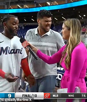 Jessica Blaylock of Bally Sports interviewed Vidal Brujan after his walk-off hit against the Cardinals