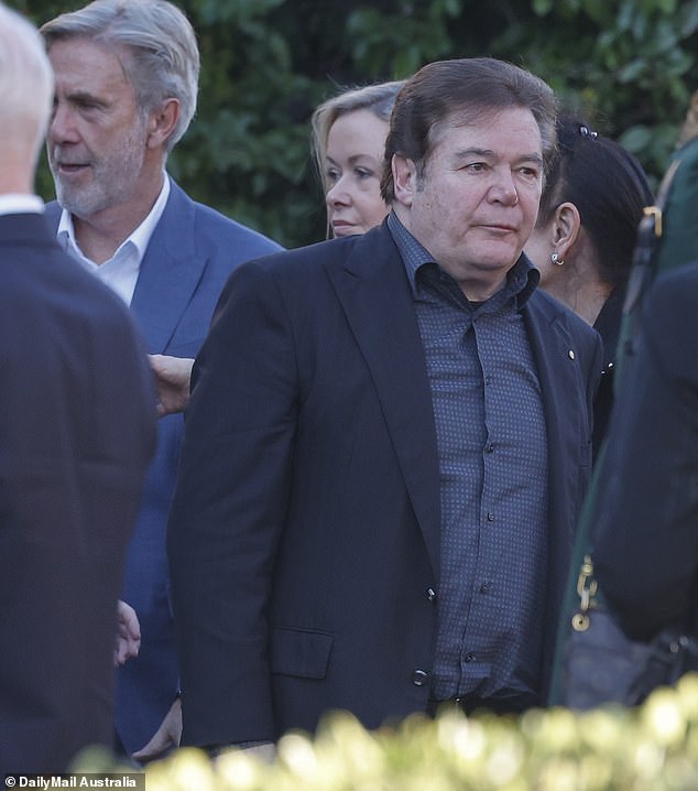 The funeral was an A-list one, with Kath and Kim star Glenn Robbins (pictured far left) in attendance alongside Daryl Somers