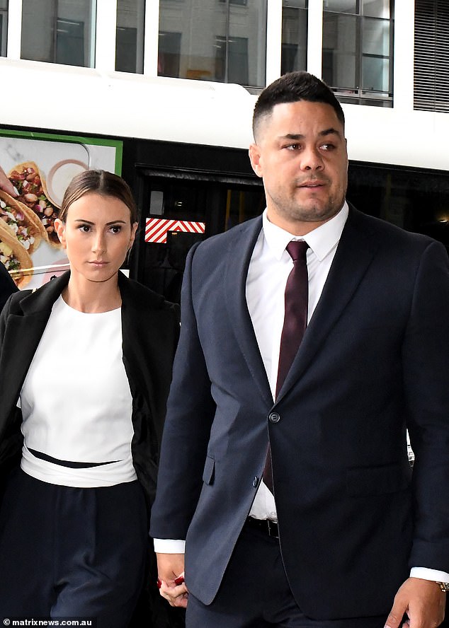 Jarryd Hayne (pictured outside court with his wife Amellia Bonnici during one of his trials) got the news he was hoping for when the NSW Director of Public Prosecutions said he will not face a fourth criminal trial over the alleged rape of a woman in September 2018