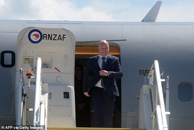 New Zealand Prime Minister Christopher Luxon (pictured) was briefly stranded in Papua New Guinea after a fuse failure on the Royal New Zealand Air Force plane he was traveling in