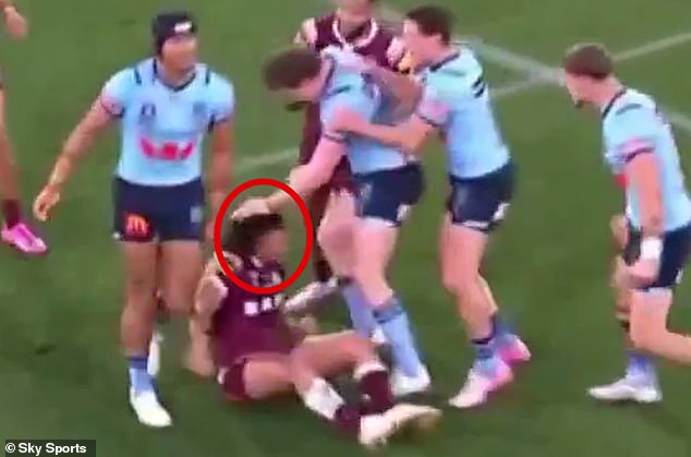 Blues striker Liam Martin rubbed Jaydn Su'A's head after losing the ball during a tackle - and NSW fans were left stunned by what happened next