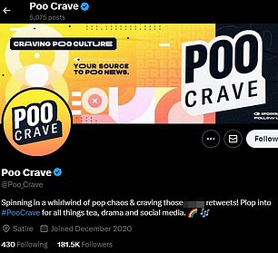 The account, called Poo Crave (seen), cleverly uses a username and screenshot that closely resembles the popular and respected online news source known as Pop Crave