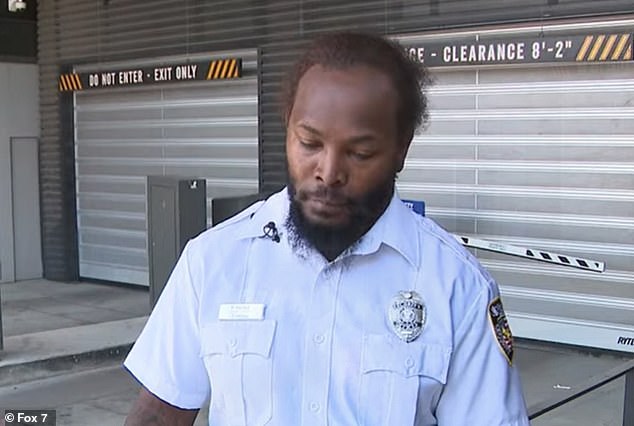 Percy Payne, a security guard at Priebe Security, was working in an office building Monday night when he was attacked by two men on electric scooters. He thought they were trying to steal his car.