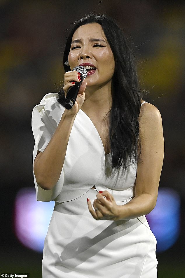 Dami Im delivered a stunning performance of the national anthem during the Women's State of Origin on Thursday evening.  Pictured