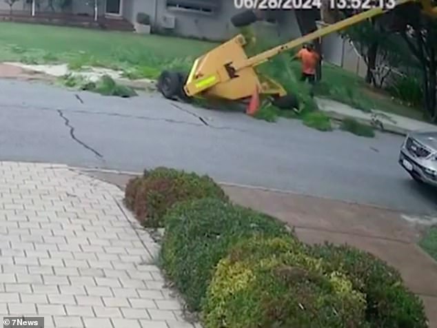 CCTV footage captured the moment the aerial platform collapsed in Perth's northern suburbs