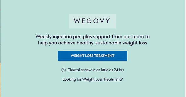 The Boots website for Wegovy prescriptions says patients can get a clinical assessment of their case within 'just 24 hours'