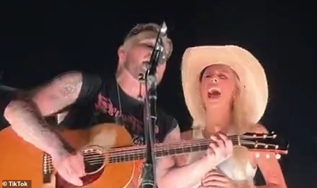 Haliey Welch, 23, aka the 'Hawk Tuah' girl, was spotted on stage with Bryan during his 'The Quittin Time' tour at Nissan Stadium in Nashville on Saturday night