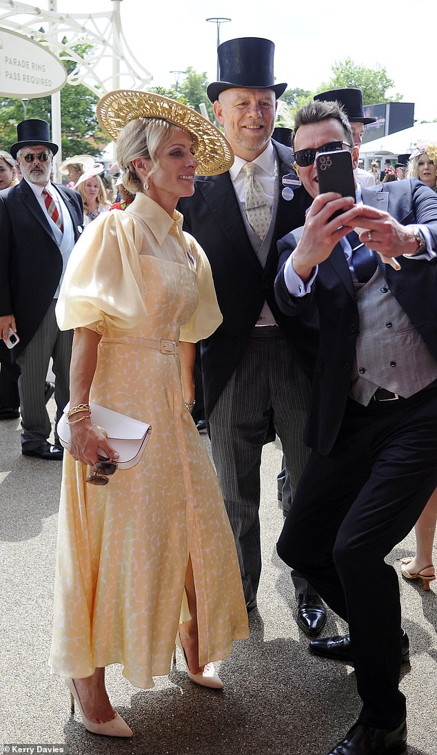 Sporty couple Zara and Mike posed for photos with partygoers at Royal Ascot today