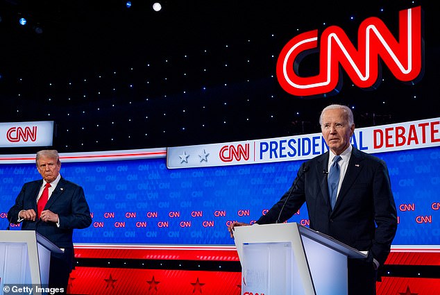 Joe Biden (right) appeared to stumble over his words during last night's presidential debate