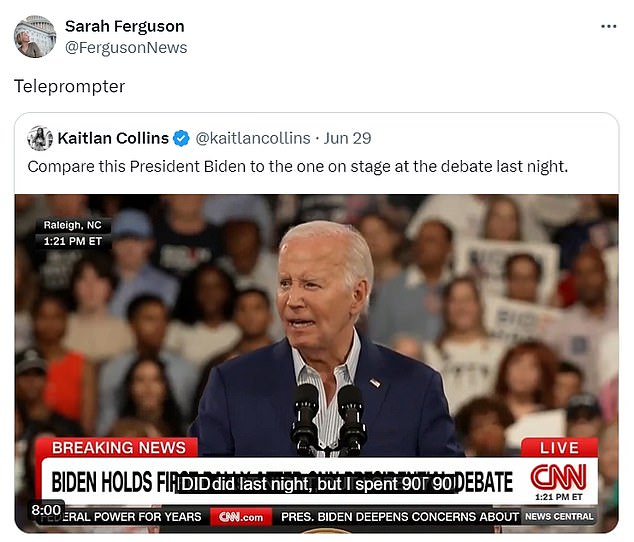 Sarah Ferguson, the host of ABC's flagship current affairs program 7:30, claimed the change was due to Biden using a 'autocue'