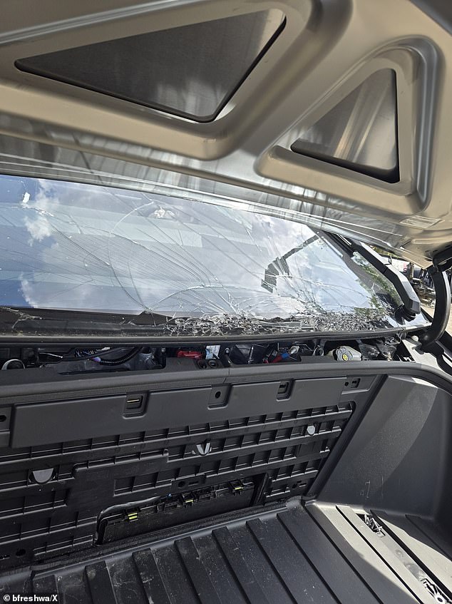 The windshield was shattered by the impact of the collision