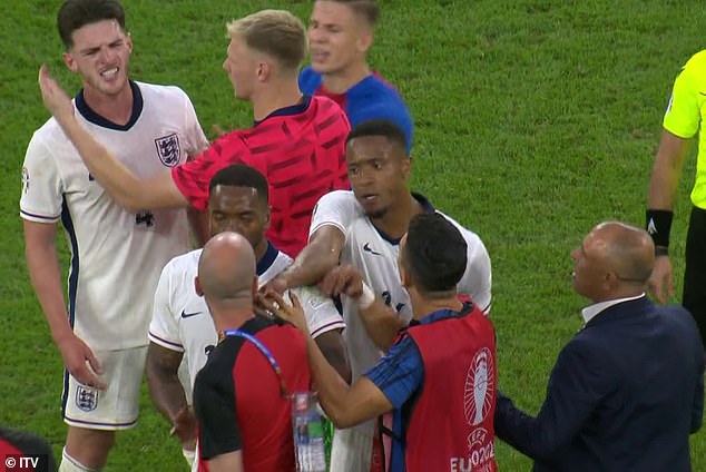 Calzona had previously been involved in a post-match altercation with England star Declan Rice (left)