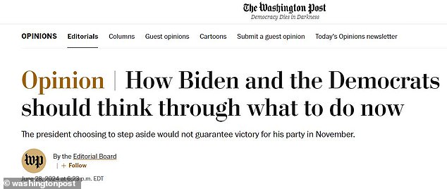 The Washington Post editorial board asked Biden to do some 