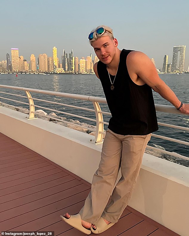 The social media influencer left the military nine months ago and became an advocate for mental health. Pictured: Lopez pictured in Dubai in an Instagram post uploaded on May 27