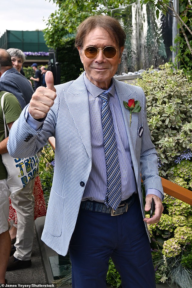 Cliff Richard was also present and was in a great mood as he held up a peace gesture in the courtyards