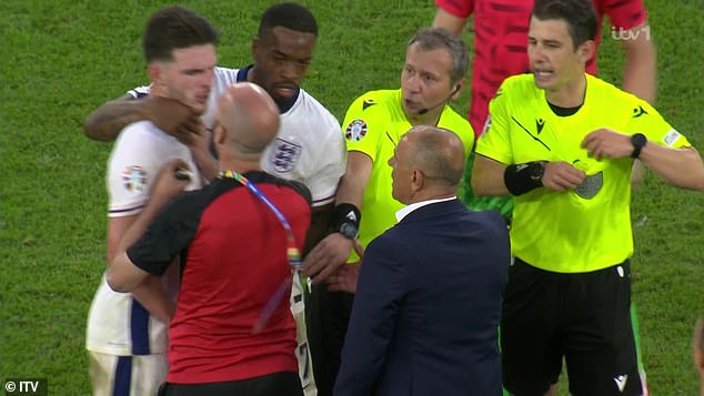 Declan Rice was pushed by a member of the Slovakia coaching staff during the altercation