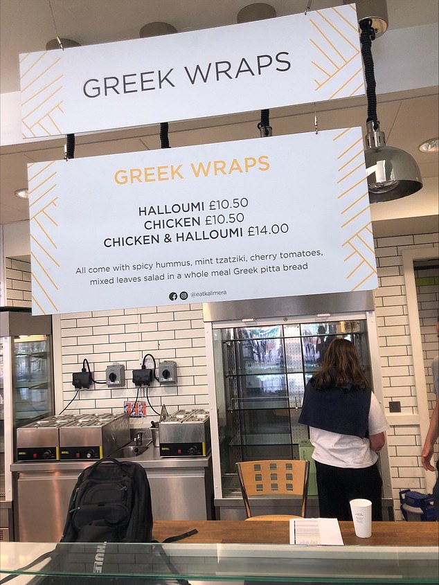 One of the most expensive dining options is a Greek chicken and halloumi wrap, which is on offer for £14
