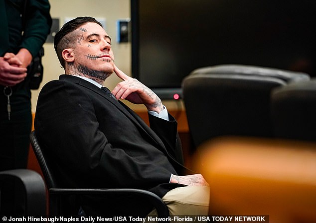 Wilson's striking facial tattoos seen during his trial on June 25, 2024
