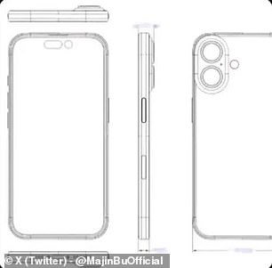 Above is another schematic of the iPhone 16, posted by prolific Apple leaker Majin Bu on X