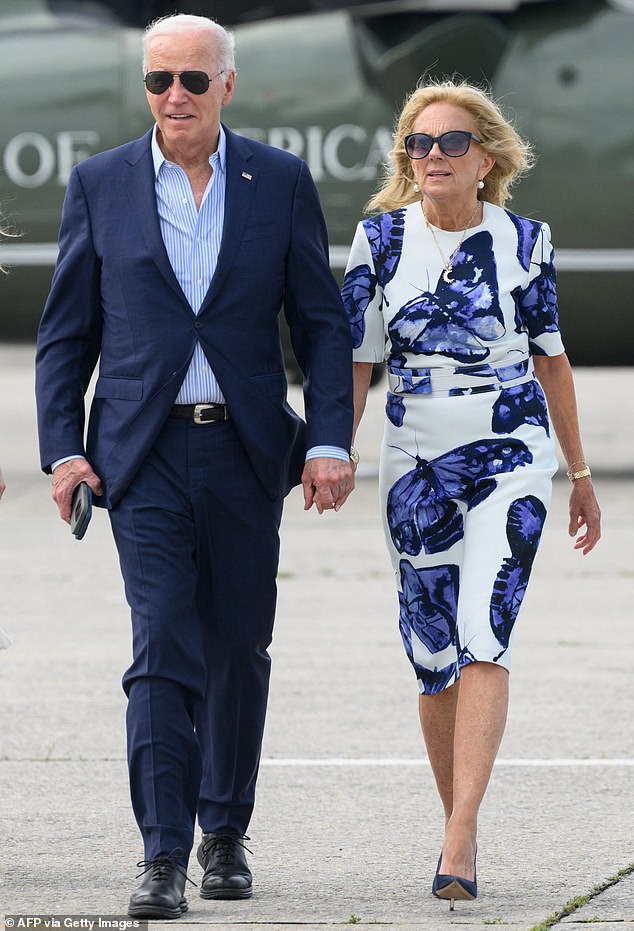 President Joe Biden (left) and first lady Jill Biden (right) are pictured during a trip to the Hamptons to raise money for the re-election campaign on Saturday. LaRosa said that Dr. Biden would not support the president staying in the race if that was not what he wanted