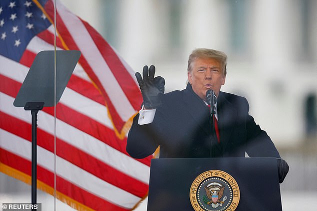U.S. President Donald Trump gestures as he speaks during a rally to challenge the certification of the results of the 2020 U.S. presidential election by the U.S. Congress, in Washington, U.S., January 6, 2021