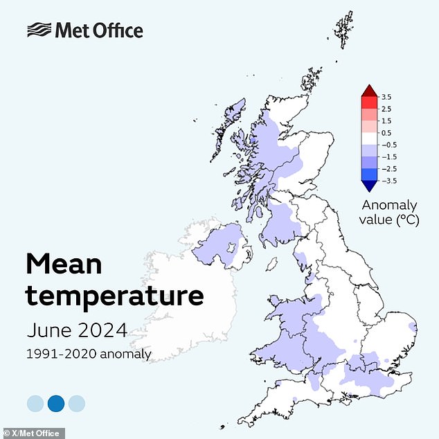 June 2024 was a dry, cool and sunny month compared to the UK long-term average, according to preliminary figures from the Met Office