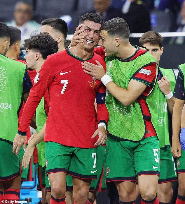 Ronaldo broke in when his attempt was saved and had to be comforted by his teammates