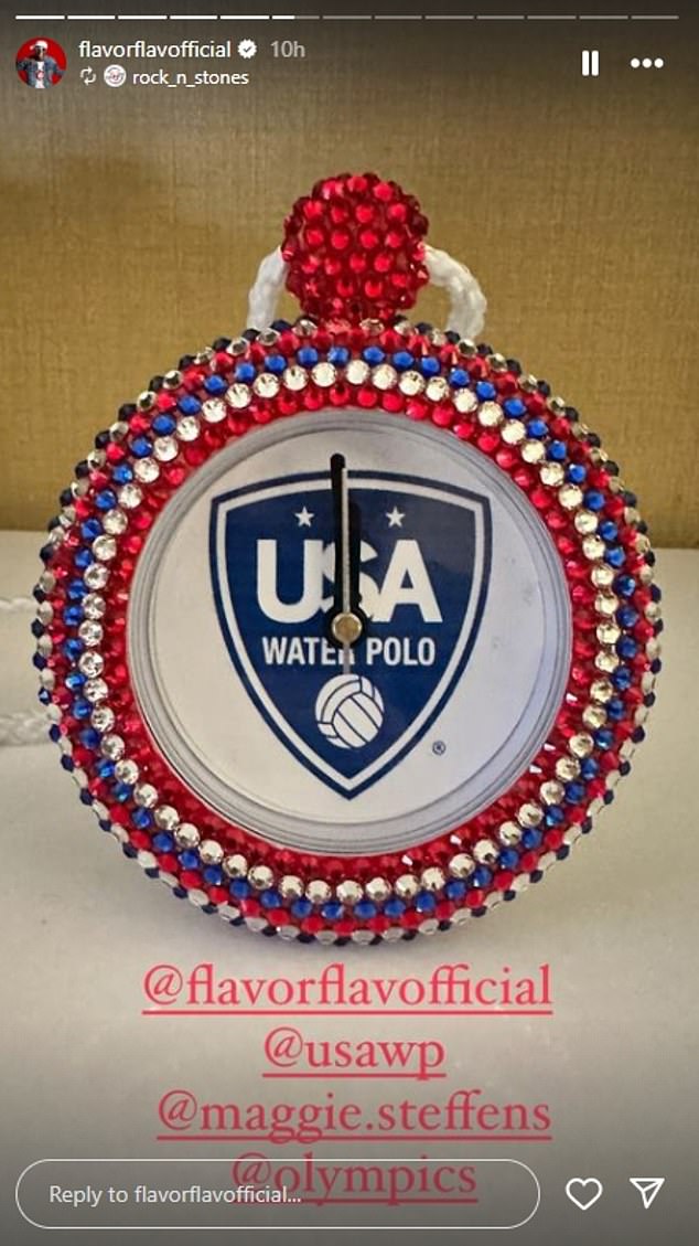 Flavor Flav is also partnering with the US Men's and Women's Water Polo teams, as he shared a custom-made clock necklace via his social media