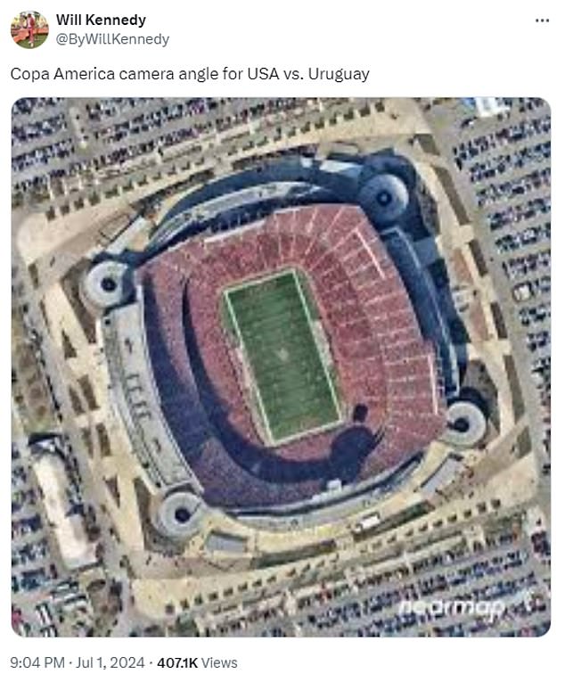 One fan joked that it looked like TV viewers were watching from a helicopter above the stadium