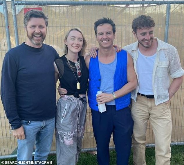 At the festival on Saturday, Paul was reunited with his All of Us Strangers colleague and fellow actress Saoirse Ronan (LR director Andrew Haigh, Saoirse, Andrew, Paul)