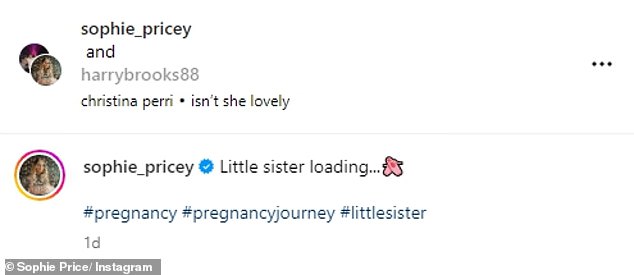 Katie Price's pregnant sister Sophie revealed the gender of her second child in a sweet post on Monday