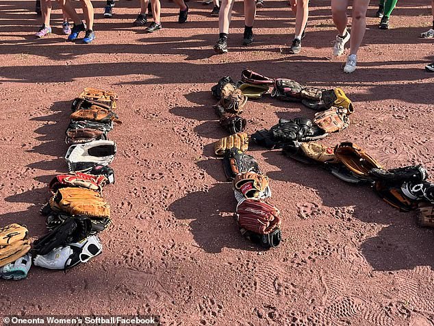 In a moving tribute Monday, players at the Oneonta baseball field where James played Sunday laid down their gloves with his initials: J.R.
