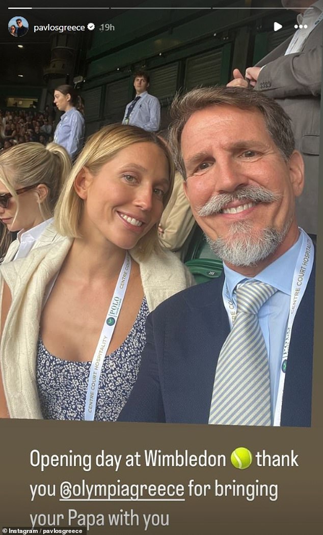 The couple's messages appear to have been sent from far apart, as Pavlos headed to Wimbledon to play tennis with his daughter, Princess Olympia - apparently without his wife