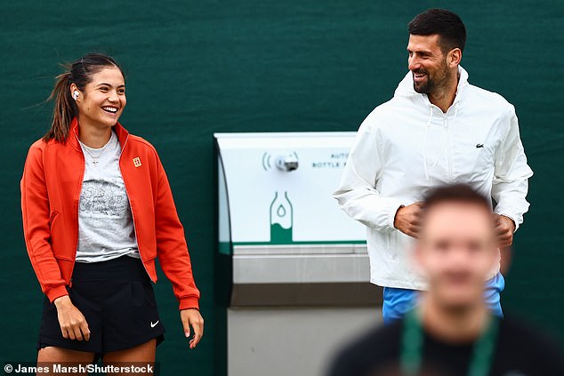 This week he was spotted training with British star Emma Raducanu (left)