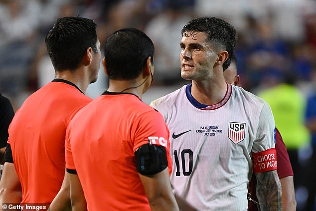 Pulisic looked furious as he spoke to all three officials at the end of the match in Kansas City