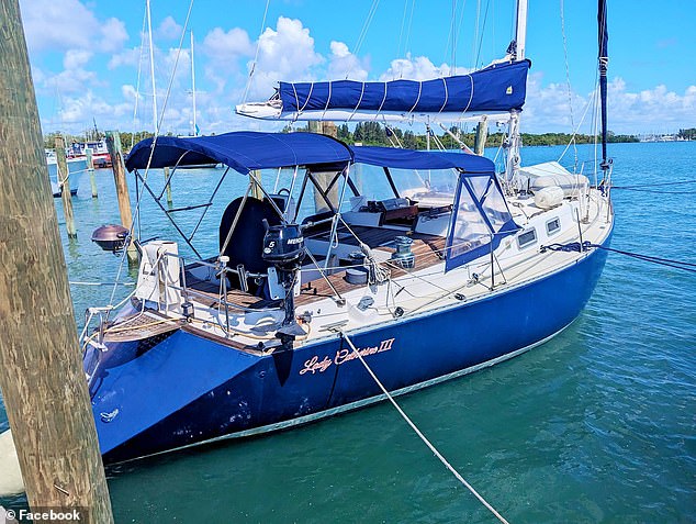 Lady Catherine is docked in Fort Pierce and shines with a strong blue paint job