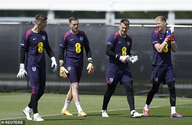 Heaton (second from right) was brought to Germany to team up with Dean Henderson (left), Jordan Pickford (second from left) and Aaron Ramsdale (right)