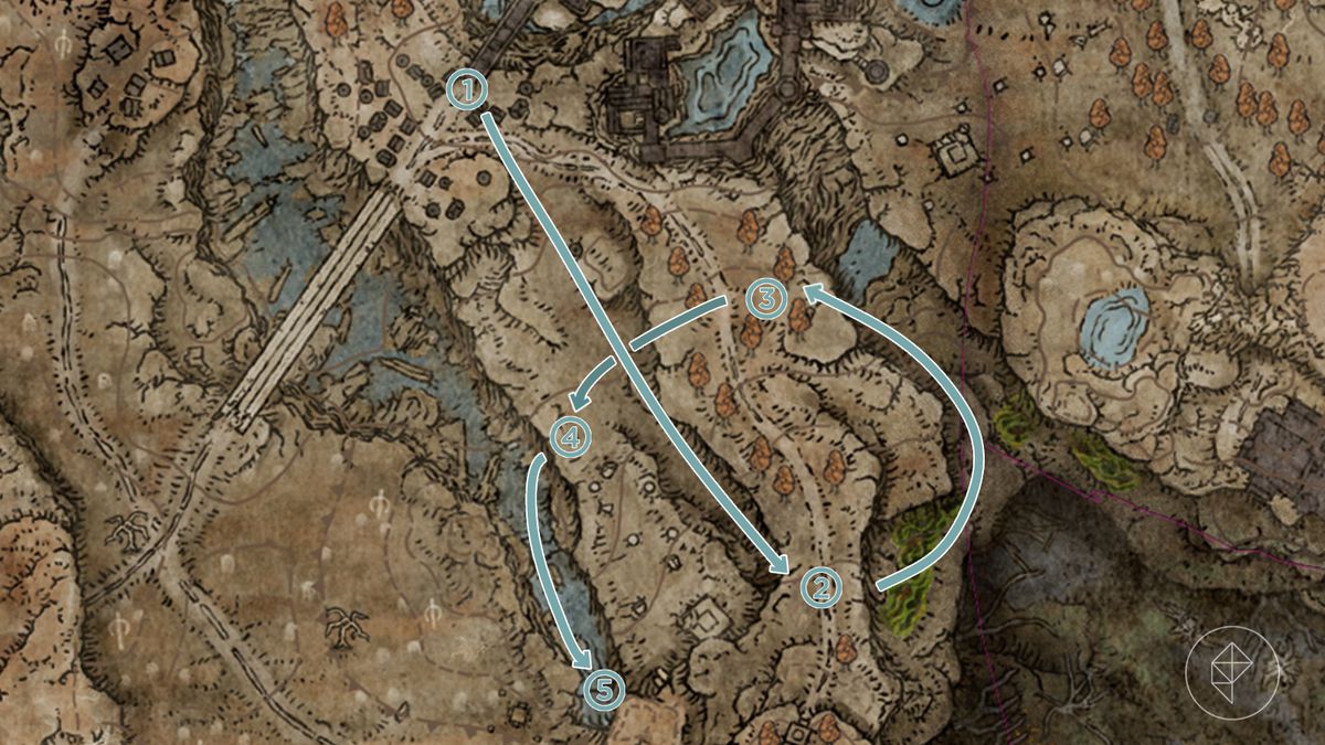 Fragment of the Route to the Southern Shores map, marked on the map of the Elden Ring DLC ​​​​Shadow of the Erdtree.