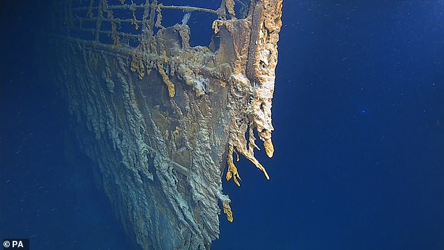The bow of the RMS Titanic at its resting place on the bottom of the North Atlantic Ocean