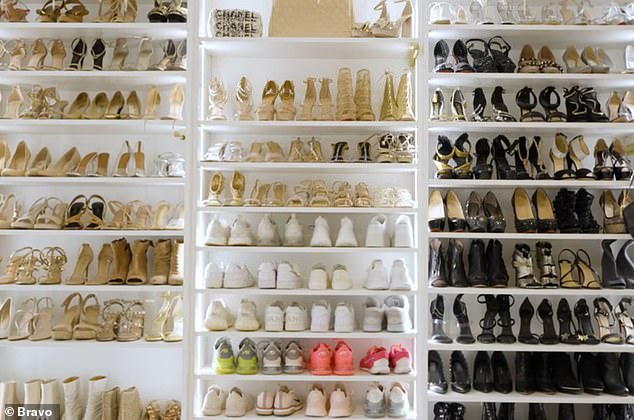 You can see every pair of shoes she owns on the luxurious shoe racks built into her closet wall