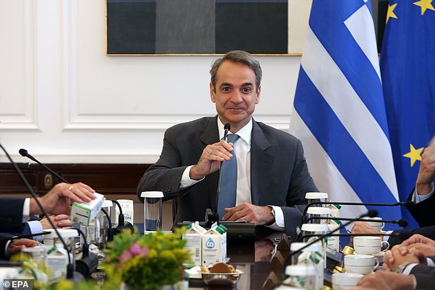 Greek Prime Minister Kyriakos Mitsotakis attends a cabinet meeting at the Maximos Palace in Athens, Greece, June 15, 2024