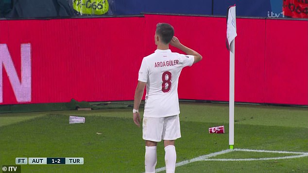 Turkish Arda Guler was also attacked with cups by Austrian fans in the second half